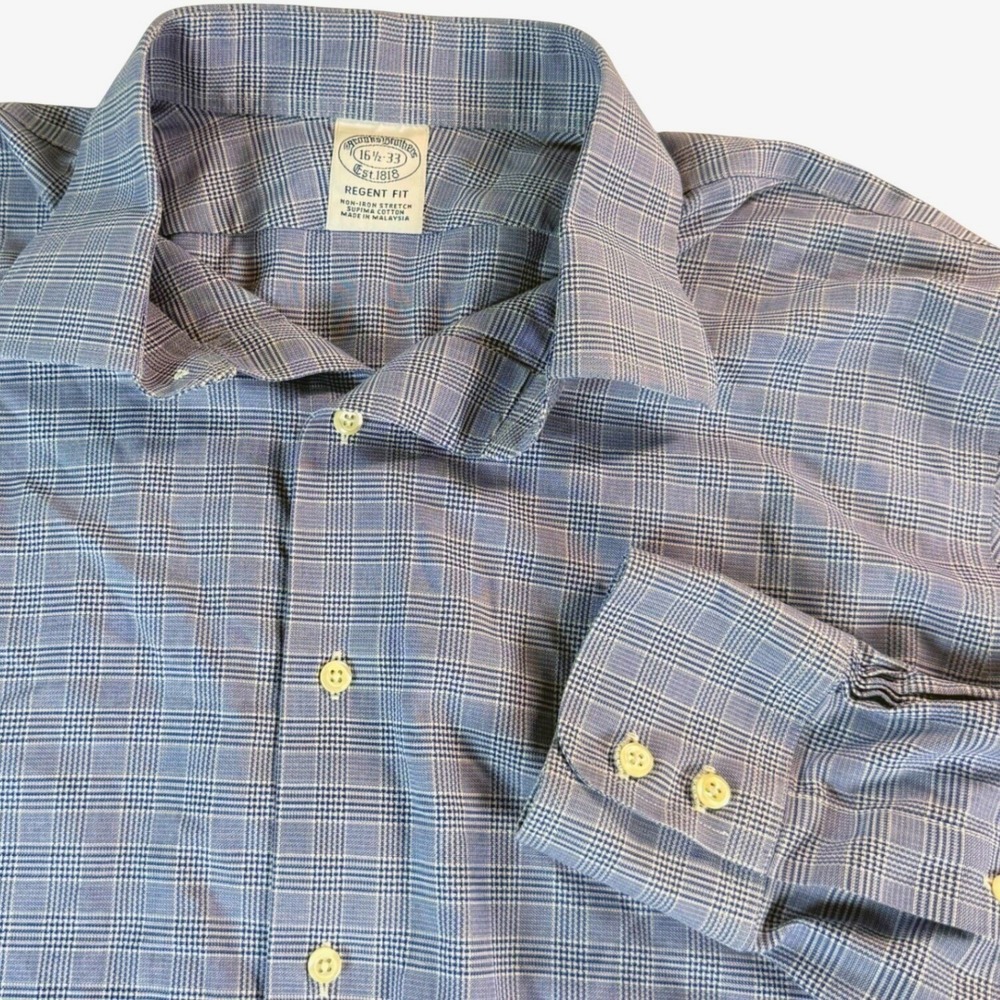 Brooks Brothers Regent Fit Glen Check Houndstooth Plaid Dress Shirt Large Preppy